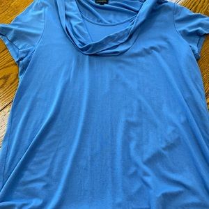 Talbots blue short sleeve top.  Drape detail at neckline.  Size Large
